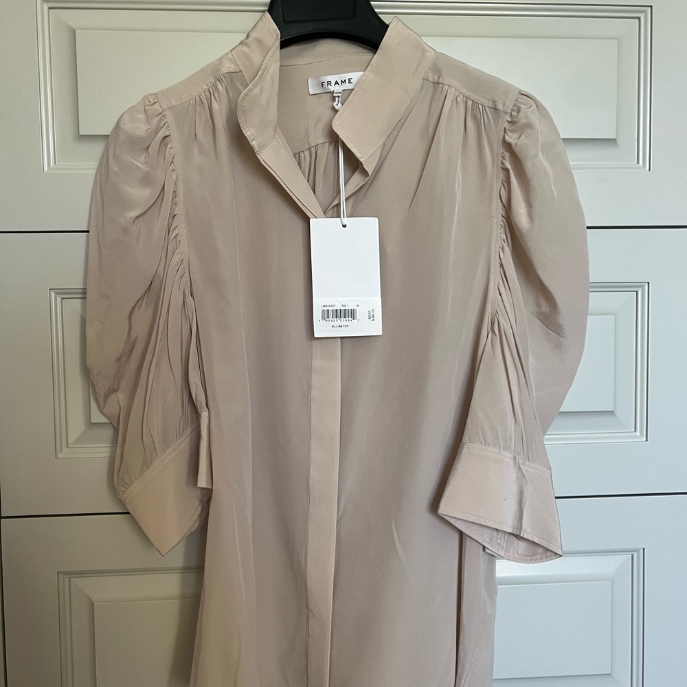 FRAME Gillian Three-Quarter Sleeve Silk Blouse Medium Rose NWT